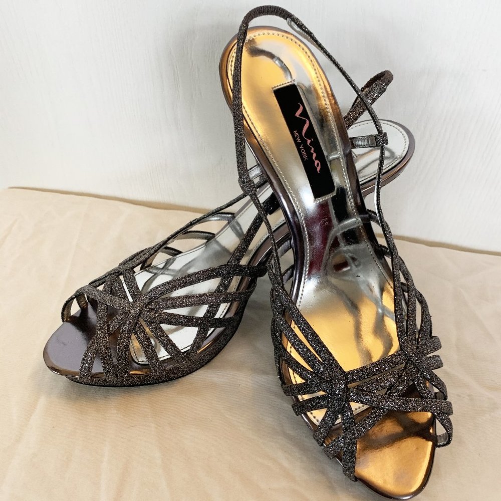 Nina pewter glitter heels